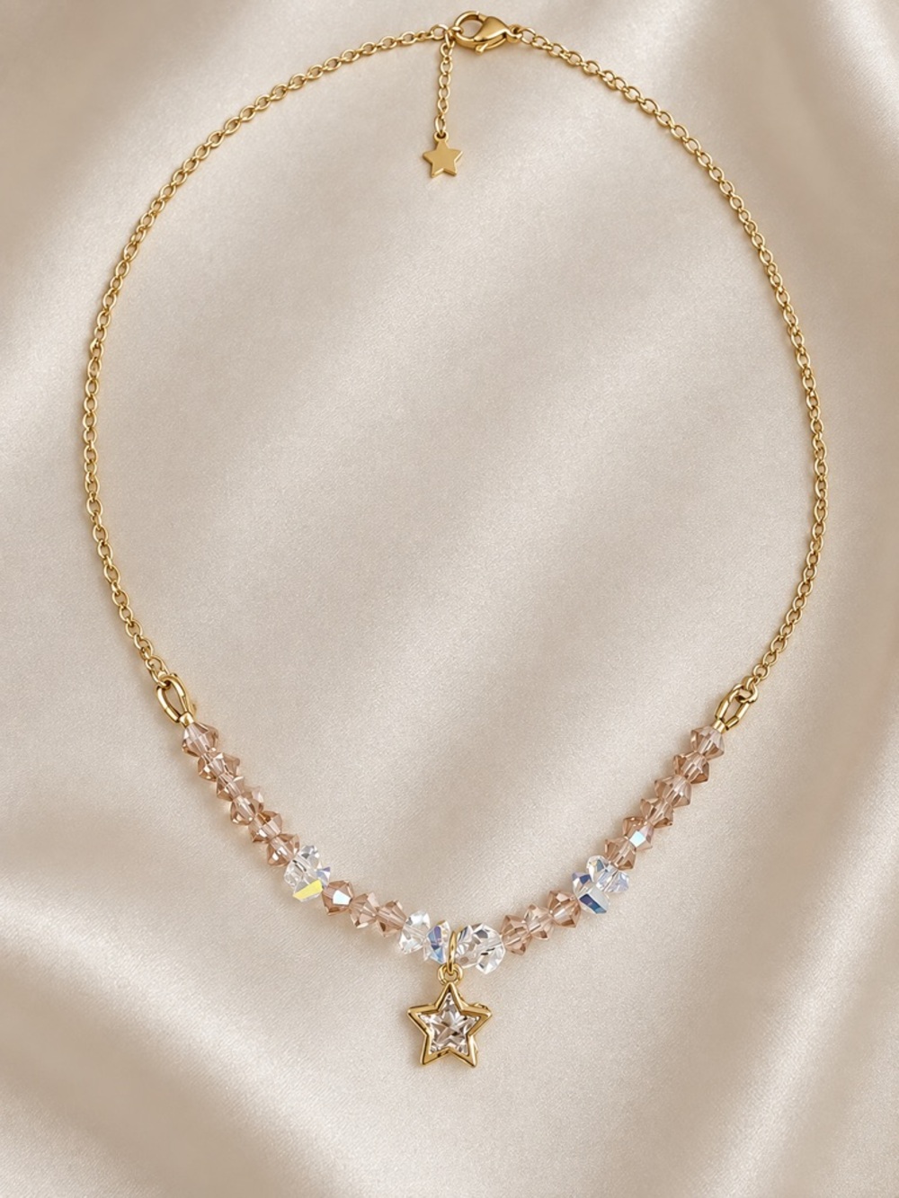 Gold Star Pendant Crystal Necklace in Blush